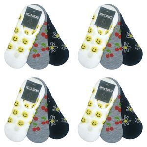 Hello Socks! 90’s Icon 3-Pack No-Show Liner Socks  - Four Sets - 12 Pairs - OS